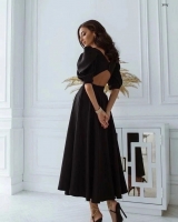 Платье миди барби с открытой спиной черное K115
