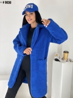 Меховое пальто на кнопах 9030 синее DIM