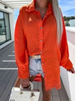 Рубашка под лен оранжевая H114