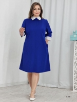 Платье классика SIZE PLUS синее с белым воротничком RH06