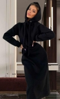 Туника-платье утепленное с капюшоном черное M98