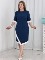 Платье Size plus классика синее с белыми линиями UM06