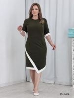 Платье Size plus классика хаки с белыми линиями UM06